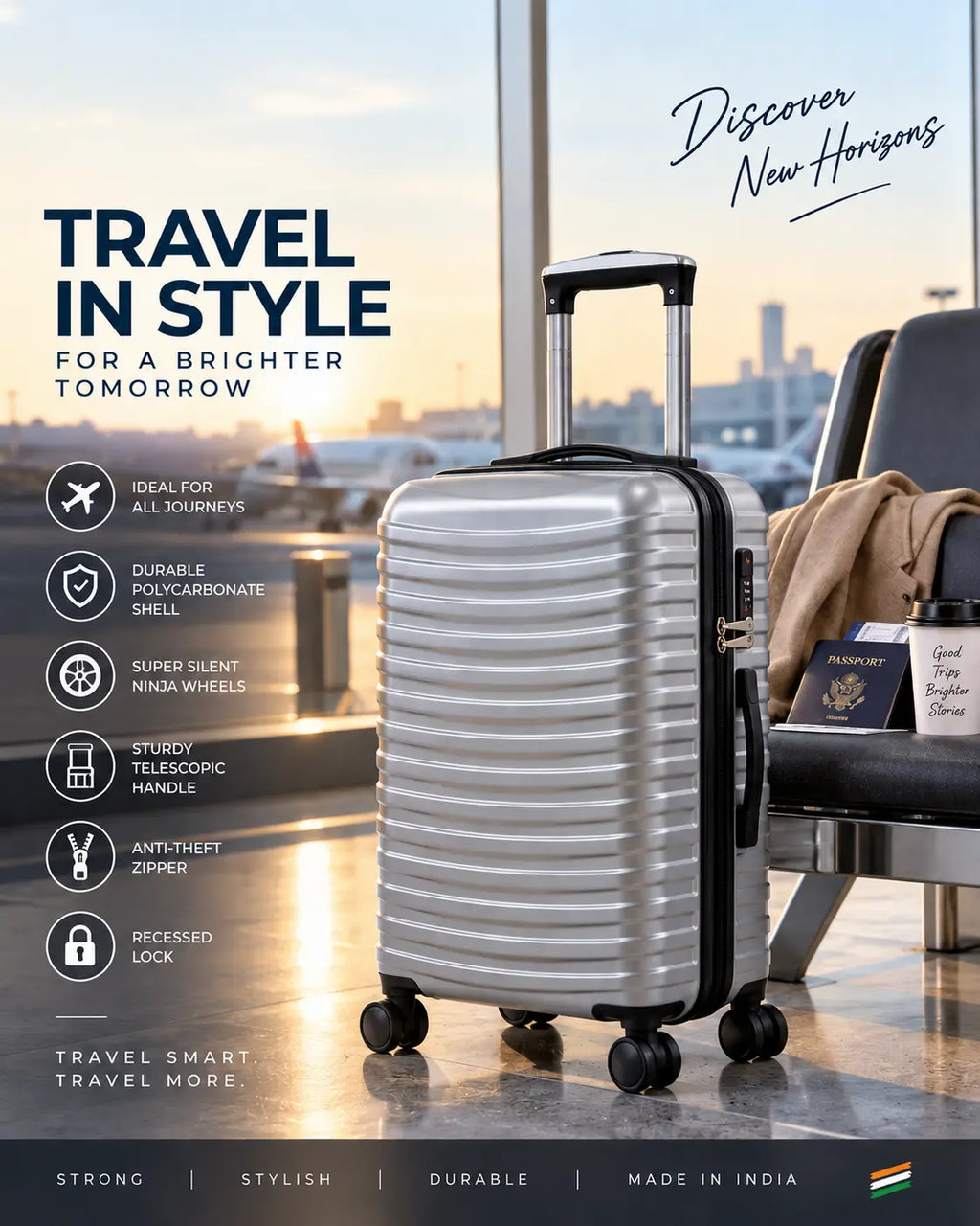 Travelo Wavelight Series Hardside Suitcase – Silver Grey