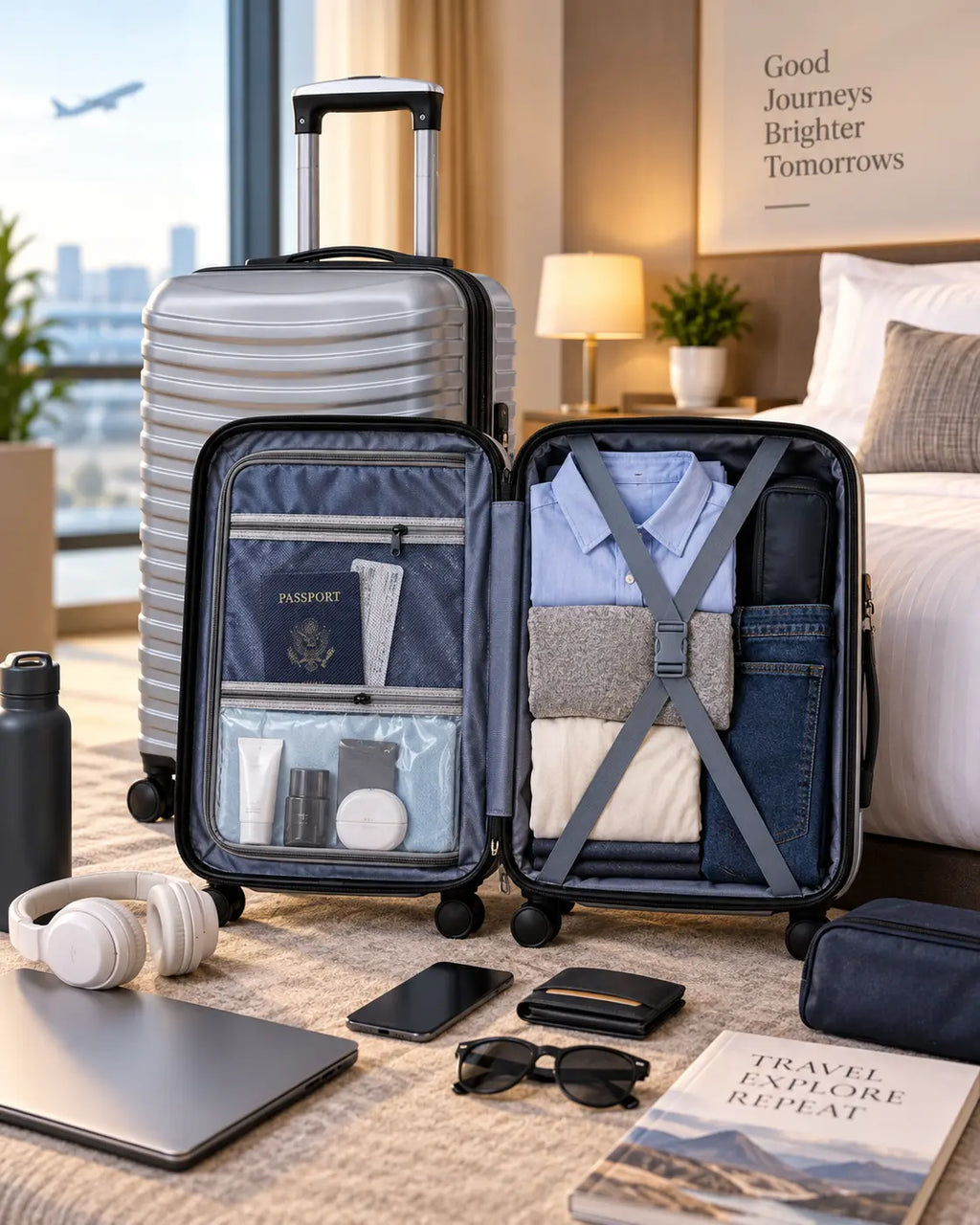 Travelo Wavelight Series Hardside Suitcase – Silver Grey