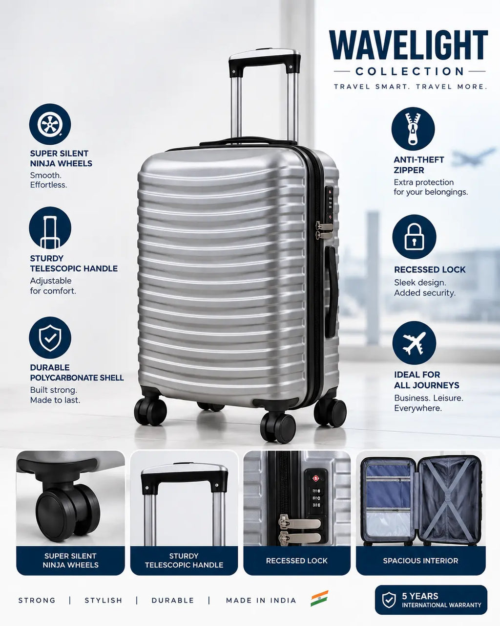 Travelo Wavelight Series Hardside Suitcase – Silver Grey