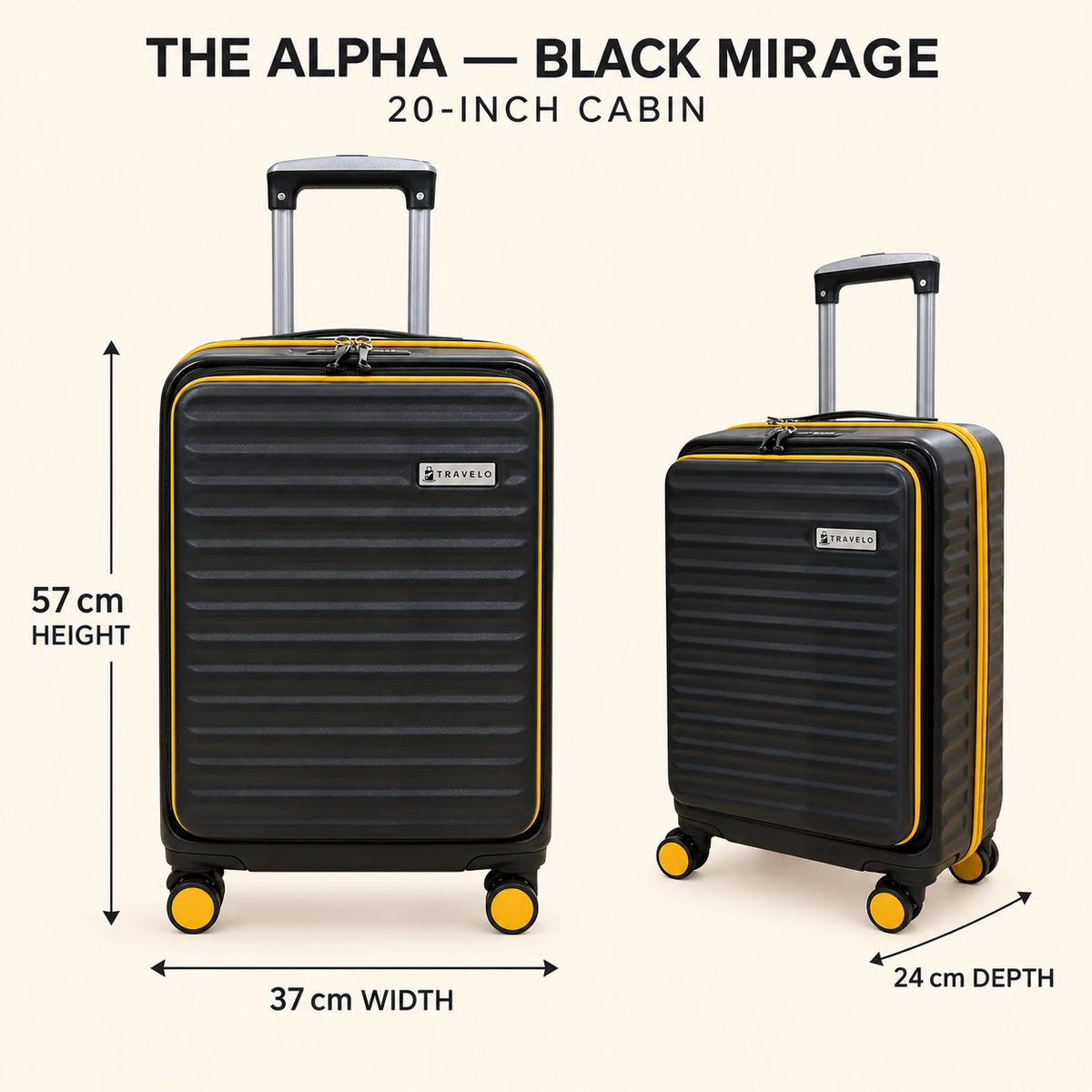 Travelo Alpha Series Hardside Cabin Suitcase – Black Mirage