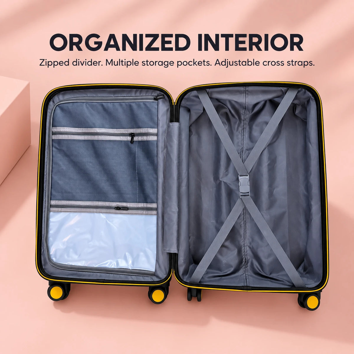 Travelo Alpha Series Hardside Cabin Suitcase – Black Mirage
