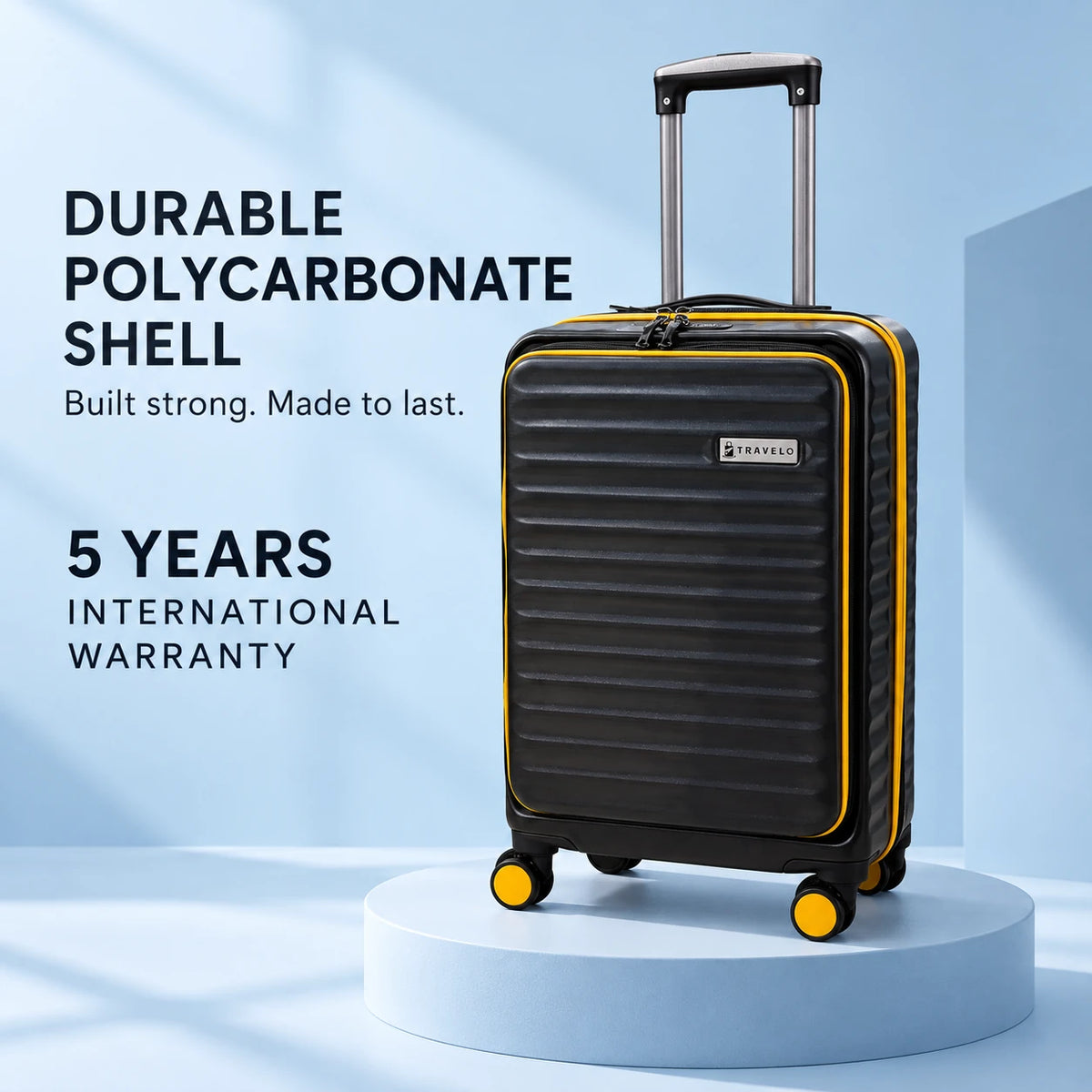 Travelo Alpha Series Hardside Cabin Suitcase – Black Mirage