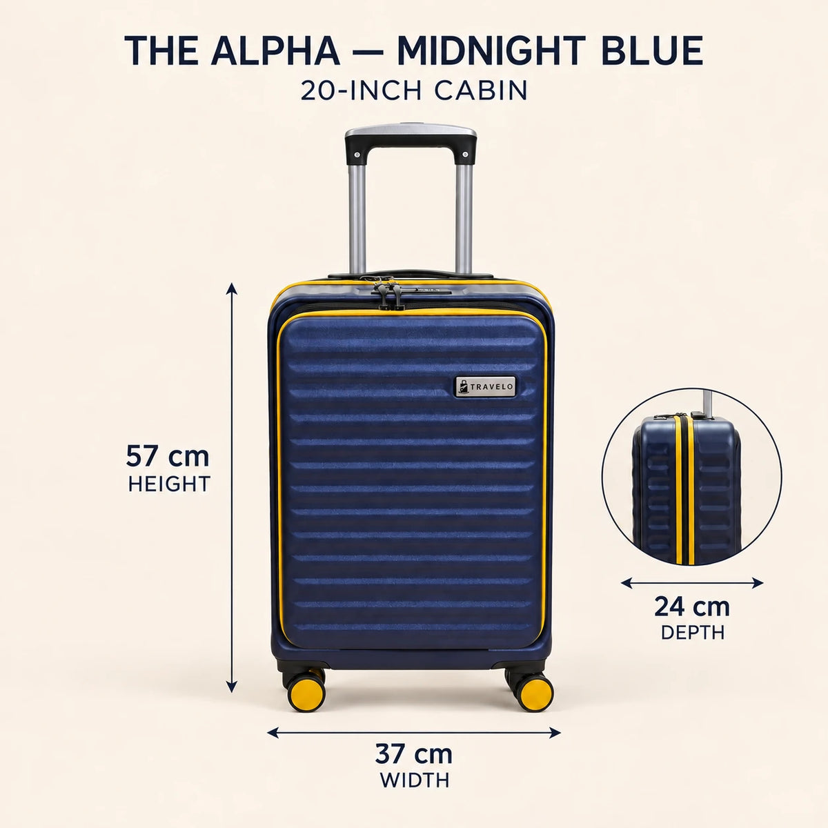 Travelo Alpha Series Hardside Cabin Suitcase – Midnight Blue