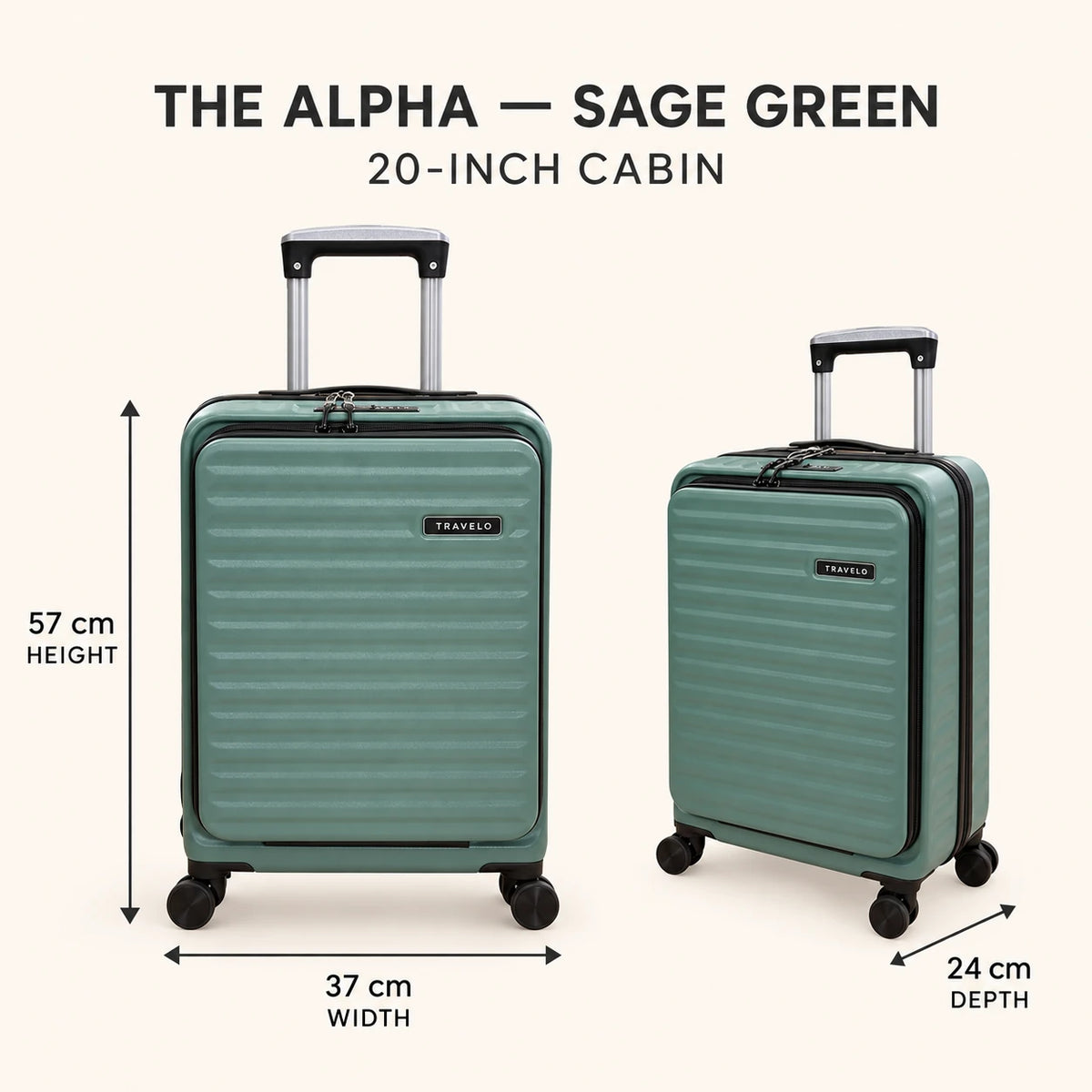 Travelo Alpha Series Hardside Cabin Suitcase – Sage Green