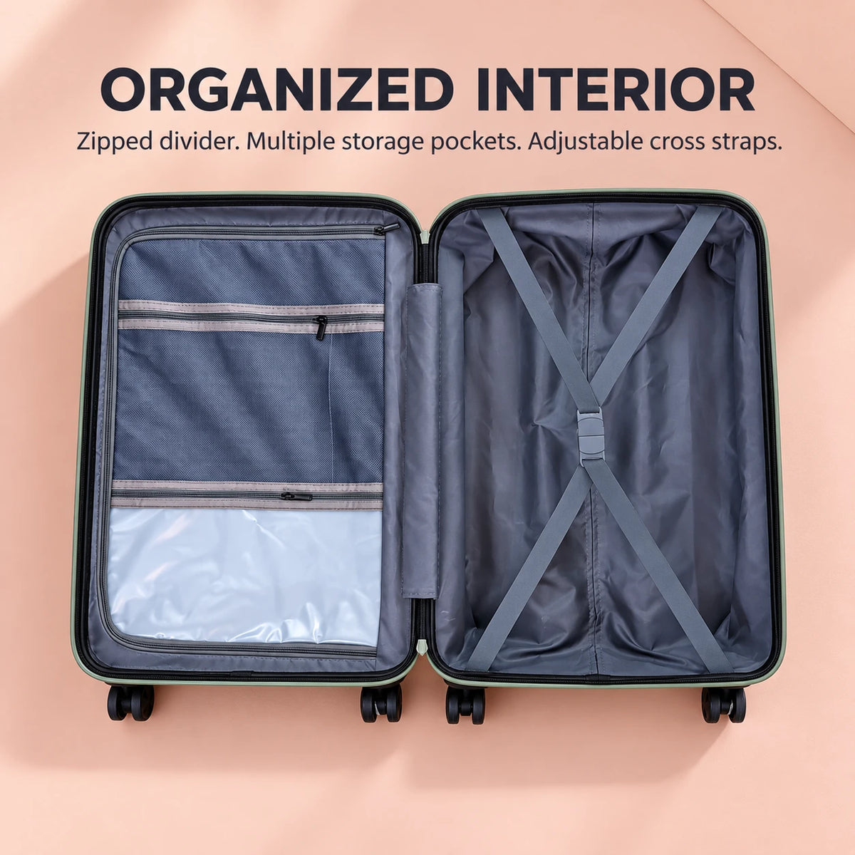 Travelo Alpha Series Hardside Cabin Suitcase – Sage Green