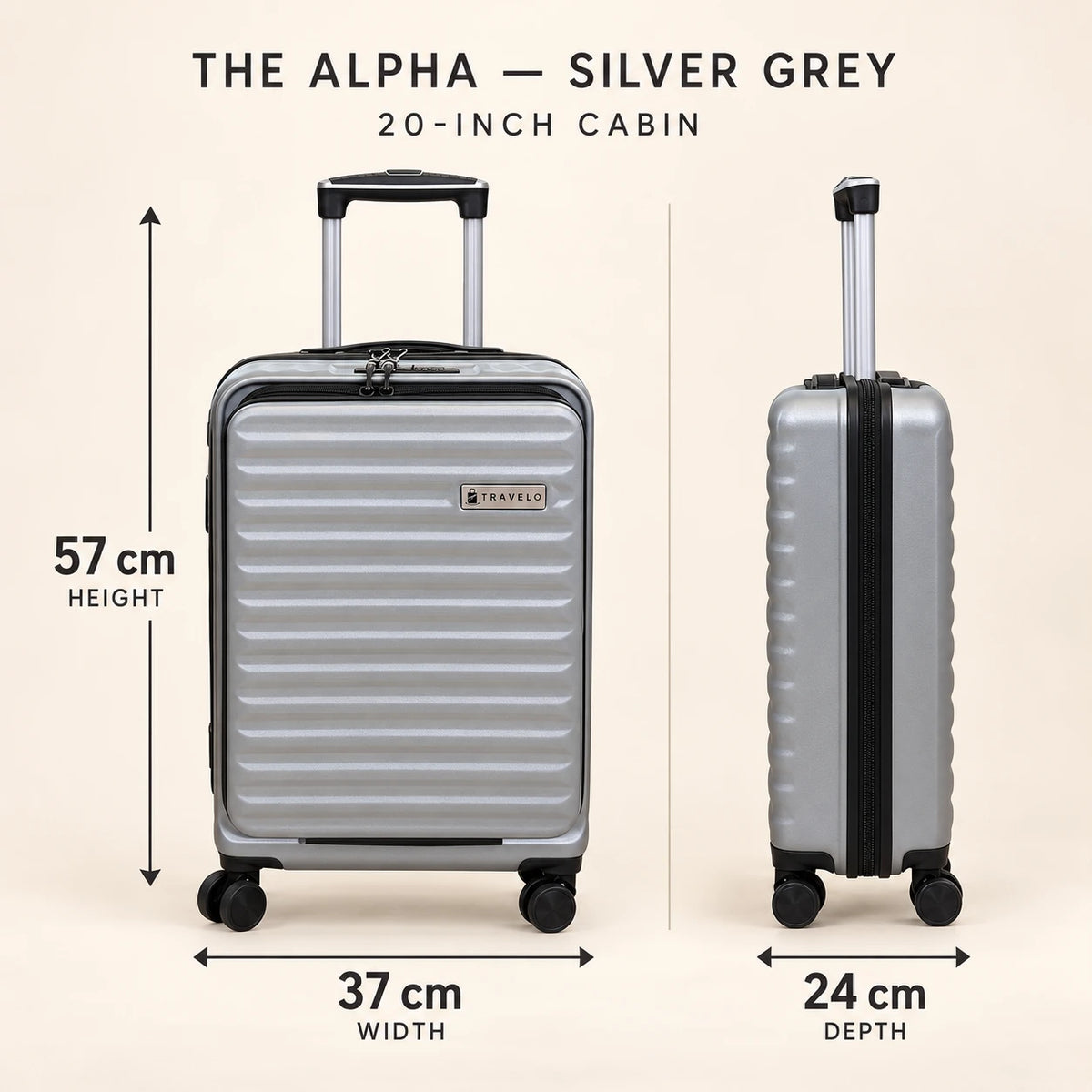 Travelo Alpha Series Hardside Cabin Suitcase – Silver Grey
