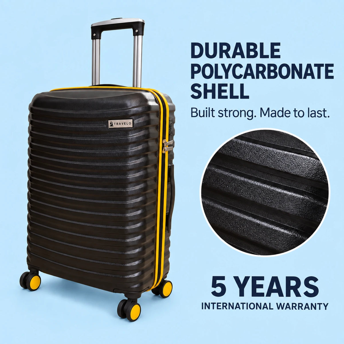 Travelo Wavelight Series Hardside Suitcase – Black Mirage