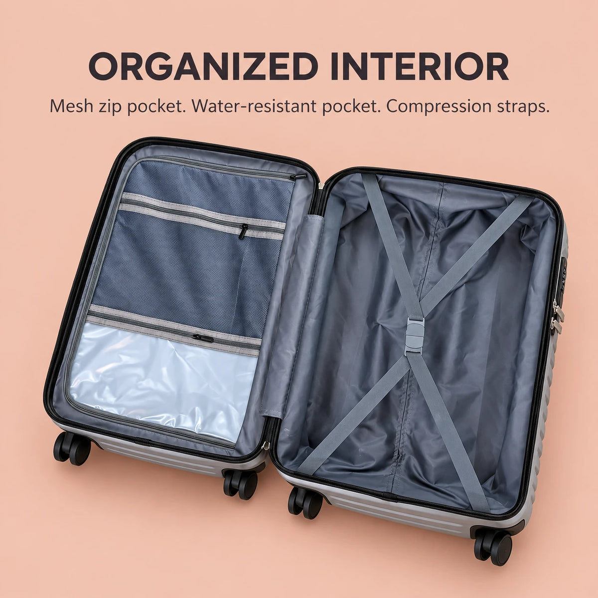 Travelo Wavelight Series Hardside Suitcase – Silver Grey
